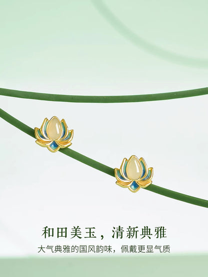 Nerida Jade Lotus Stud Earrings