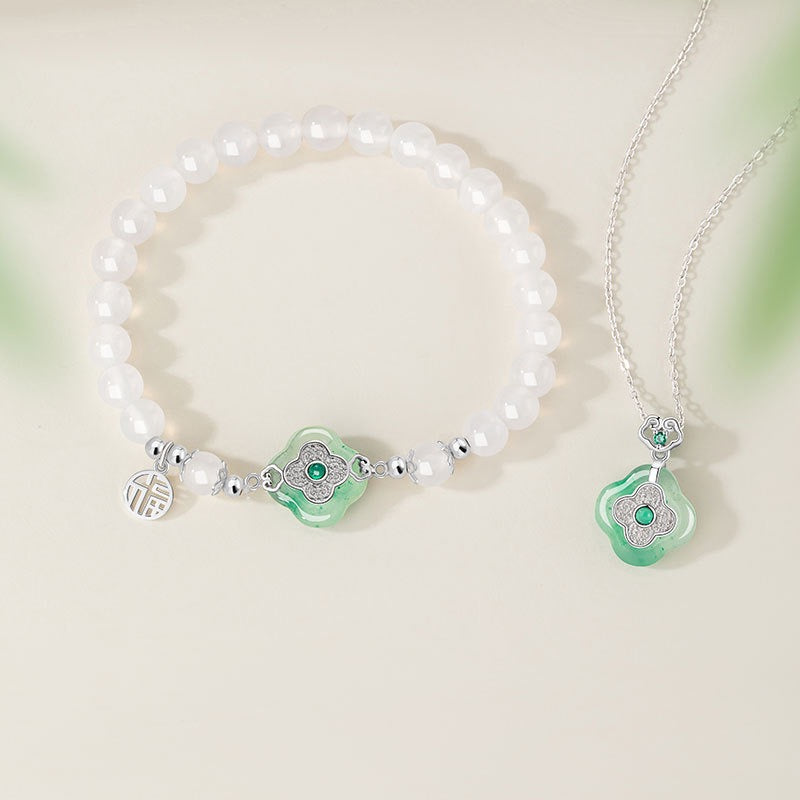 Mountain Mist African Jade Lucky Clover Jewellery Set