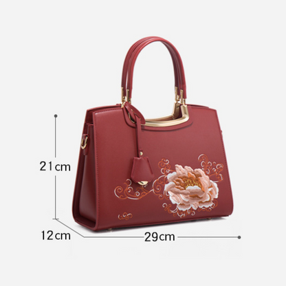 Tang Red 29 Embroidered Peony Tote II