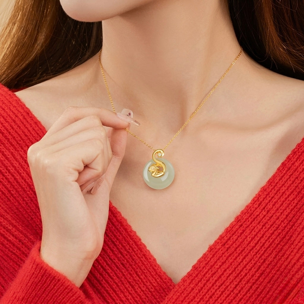 Fire Goat 2027 Jade Peace Buckle Necklace