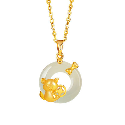 Fire Goat 2027 Jade Peace Buckle Zodiac Charm Necklace
