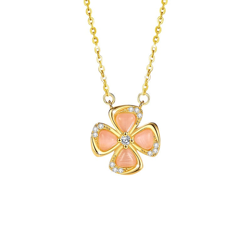 Lucky Clover Pink Cat's Eye Jewellery Set