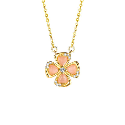 Lucky Clover Pink Cat's Eye Jewellery Set