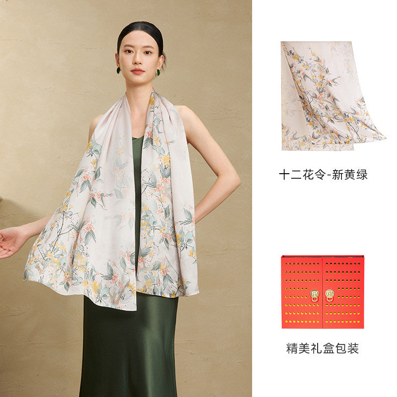 Flowers of the Twelve Months Mulberry Silk Scarf