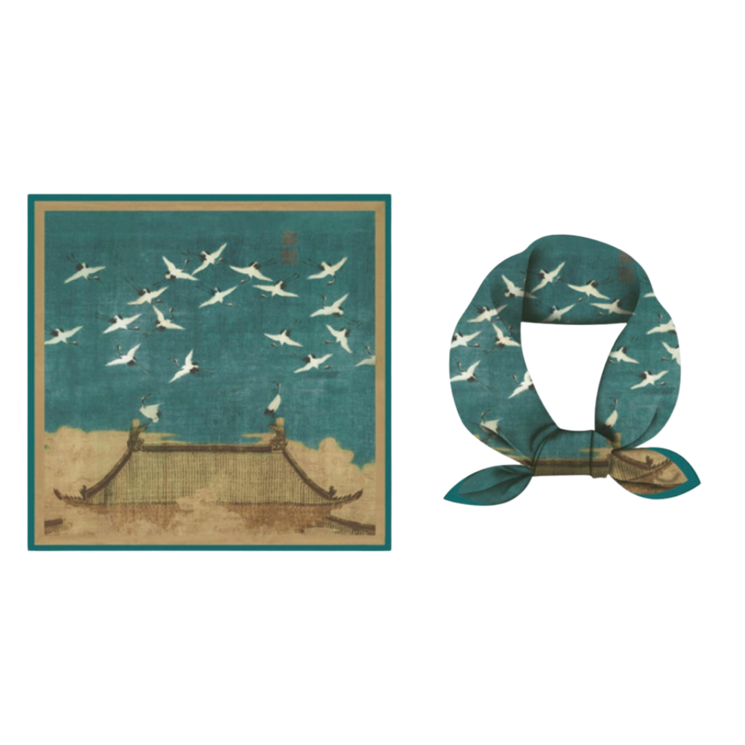 "Auspicious Cranes" Heritage Artwork Silk Scarf