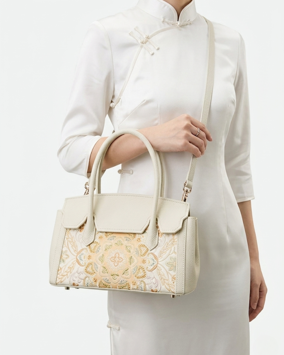 Tang Red 25 Embroidered Celestial Bloom Tote