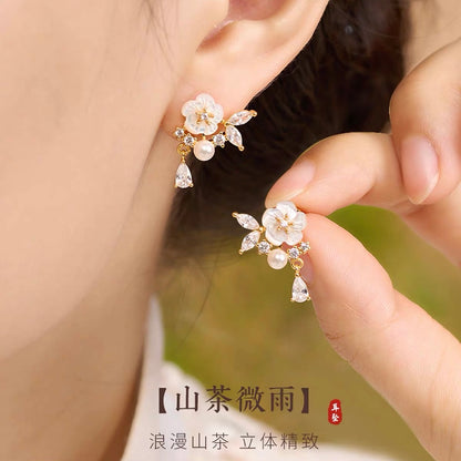 Colette Pearl Camellia Stud Earrings