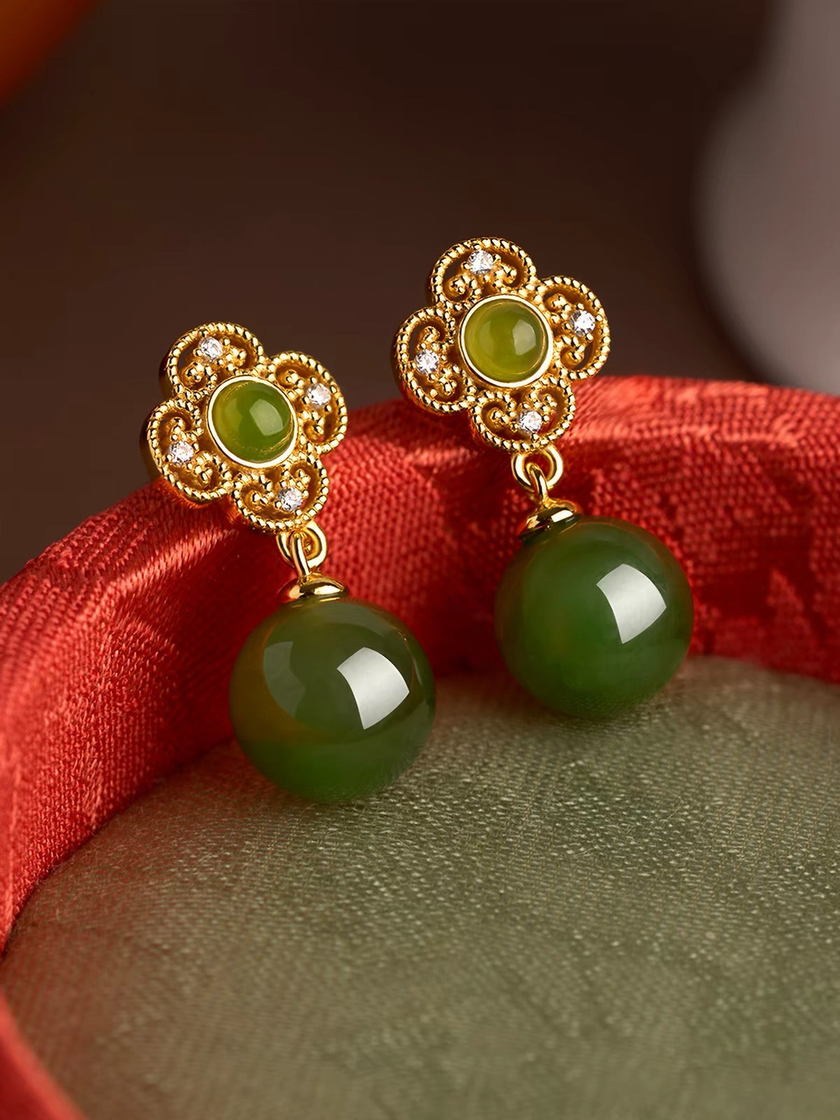 Verna Jade Clover Drop Earrings