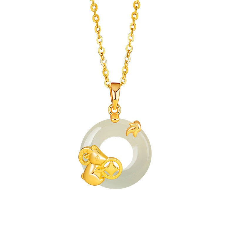 Fire Goat 2027 Jade Peace Buckle Zodiac Charm Necklace