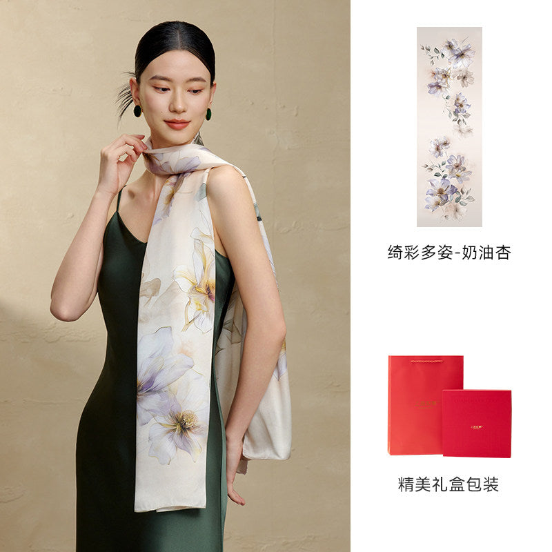 Blossom Array Printed Mulberry Silk Scarf