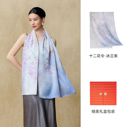 Flowers of the Twelve Months Mulberry Silk Scarf