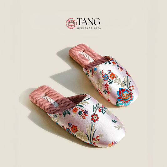 Hundred Flowers Embroidered Satin Women Indoor Slipper