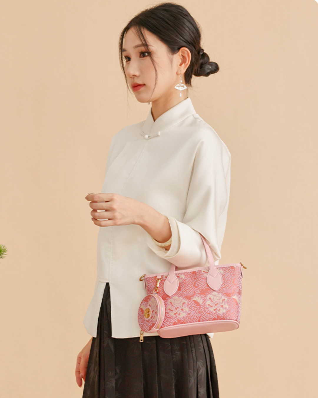Tang Red 27 Pink Song Brocade Bucket Bag