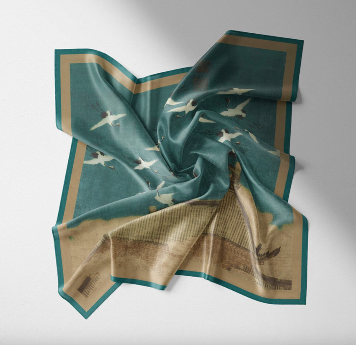 "Auspicious Cranes" Heritage Artwork Silk Scarf
