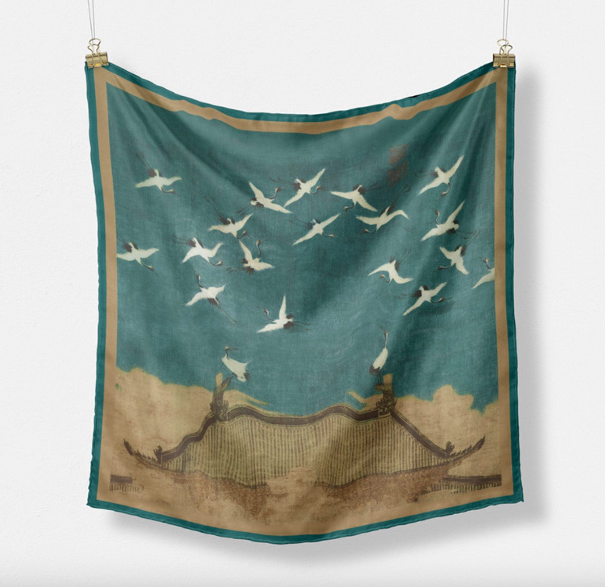 "Auspicious Cranes" Heritage Artwork Silk Scarf