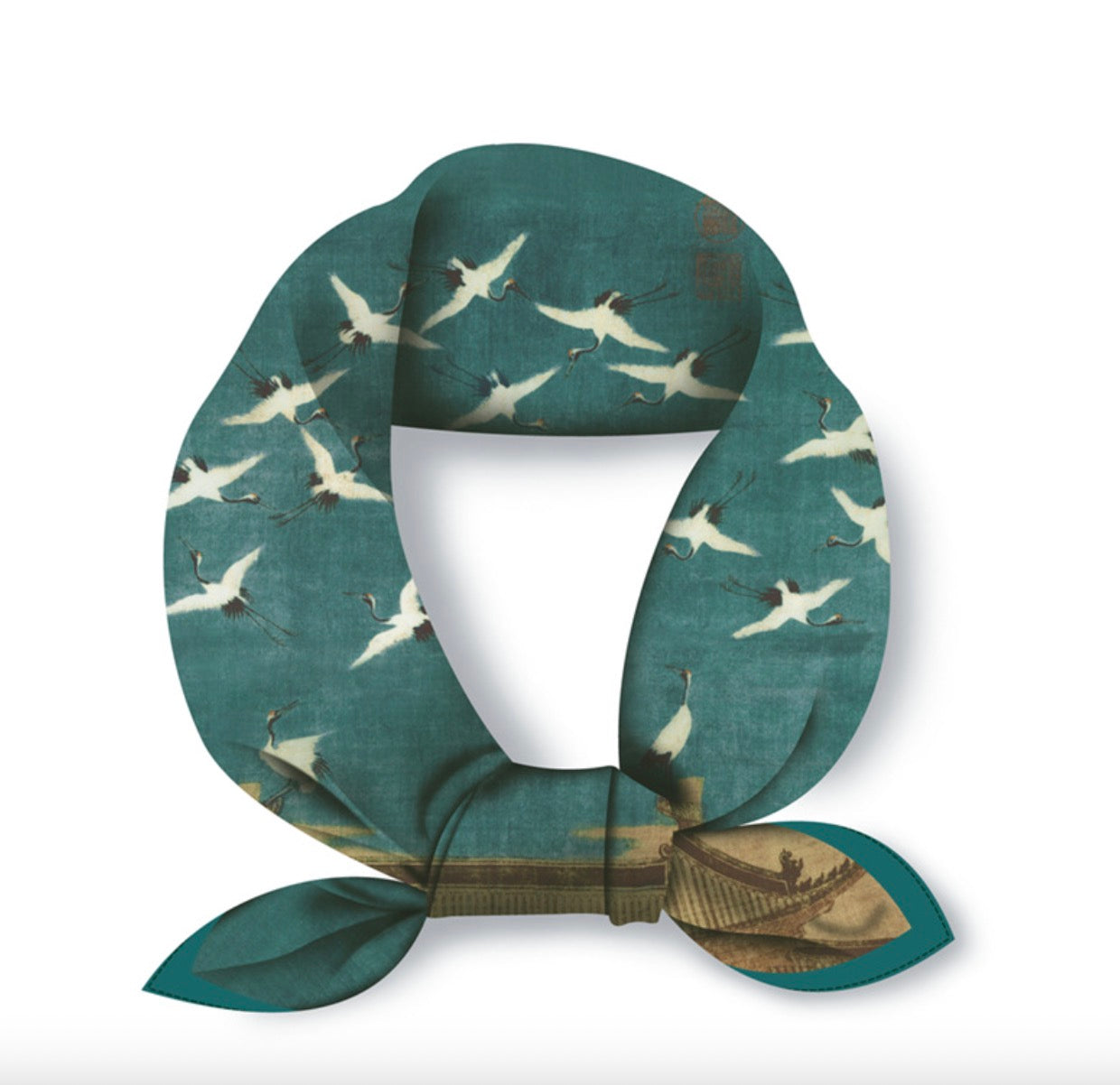"Auspicious Cranes" Heritage Artwork Silk Scarf