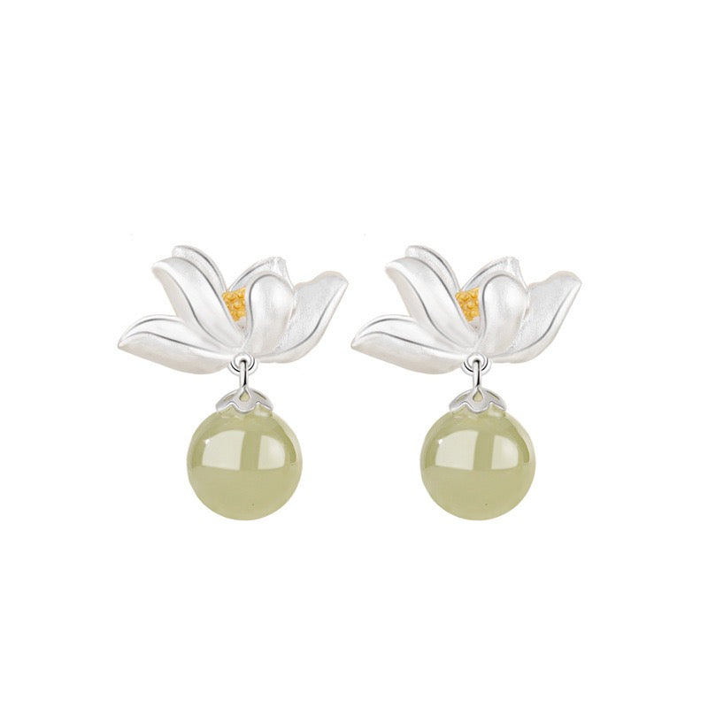 Twelve Flower Goddesses Hetian Jade Drop Earrings