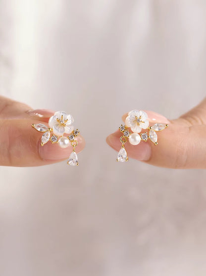 Colette Pearl Camellia Stud Earrings