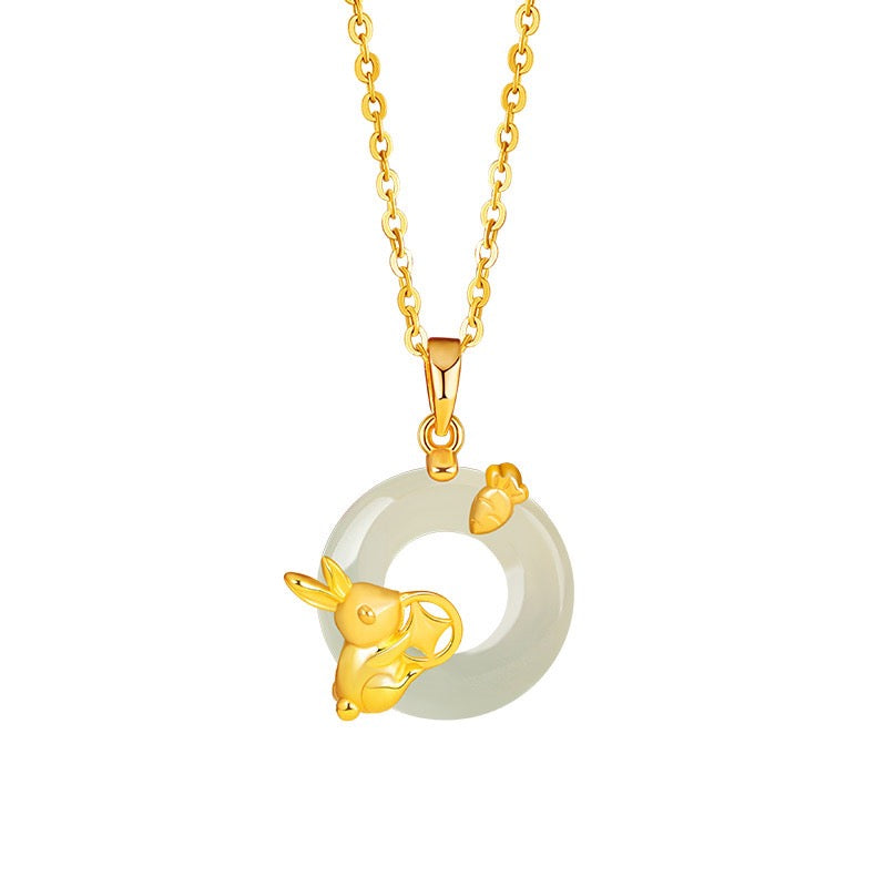 Fire Goat 2027 Jade Peace Buckle Zodiac Charm Necklace