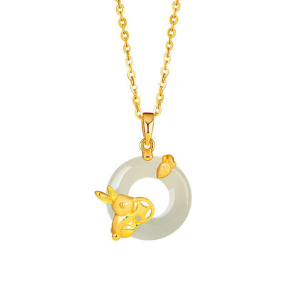 Fire Goat 2027 Jade Peace Buckle Zodiac Charm Necklace