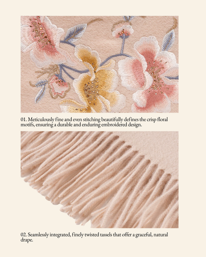Auspicious Blossoms Bead-Embroidered Wool Scarf / Shawl