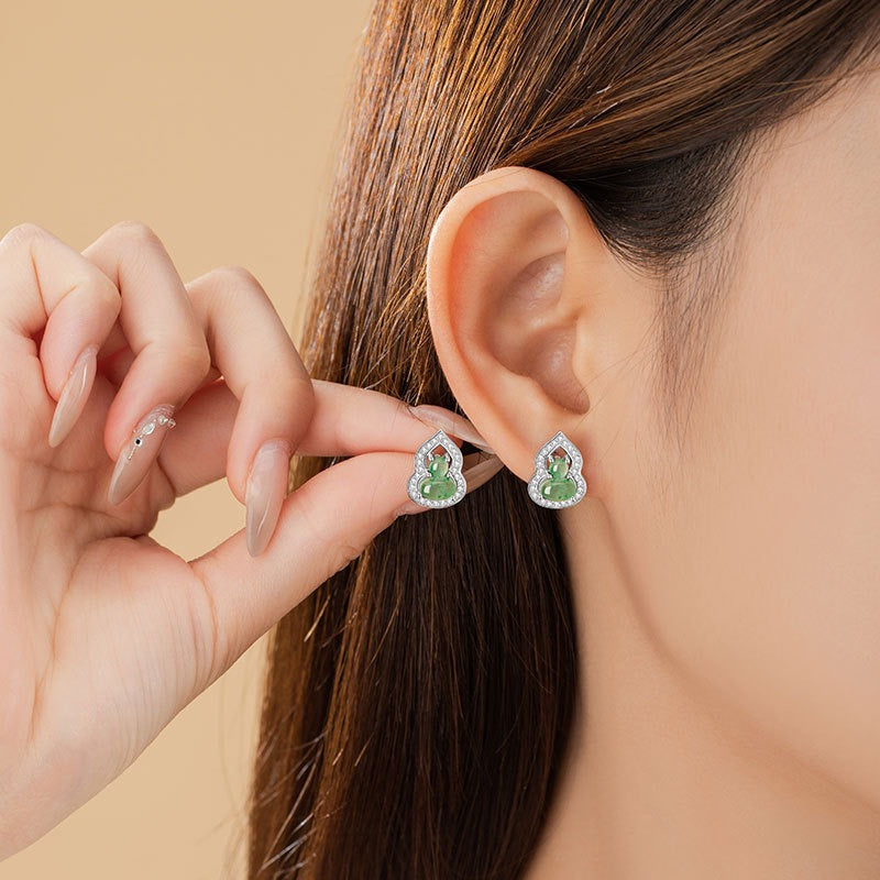 Mountain Mist African Jade Halo Gourd Earrings