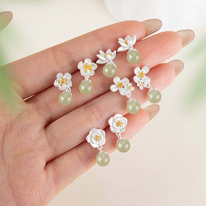 Twelve Flower Goddesses Hetian Jade Drop Earrings