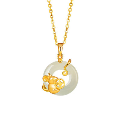 Fire Goat 2027 Jade Peace Buckle Zodiac Charm Necklace
