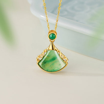 Mountain Mist African Jade Ruyi Fan Necklace