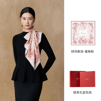 Birdsong Garden Double-Sided Printed Wool Square Scarf