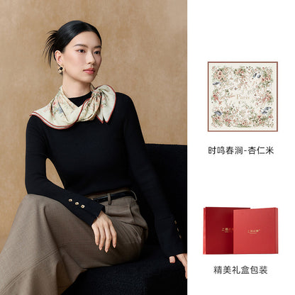 Birdsong Garden Double-Sided Printed Wool Square Scarf