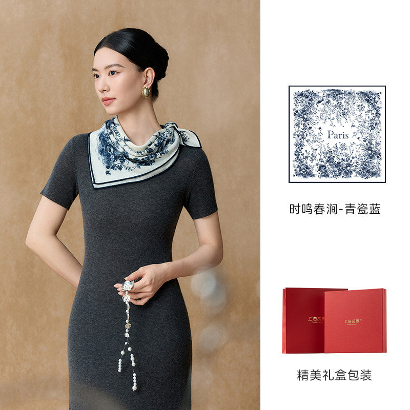 Birdsong Garden Double-Sided Printed Wool Square Scarf