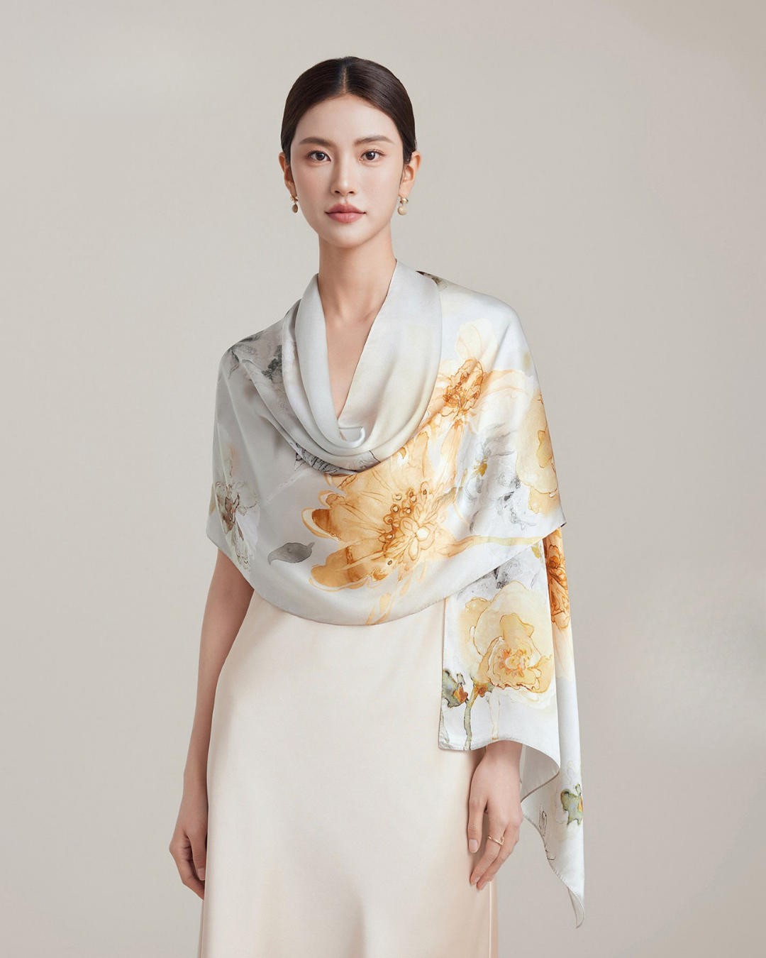 Blossom Array Printed Mulberry Silk Scarf