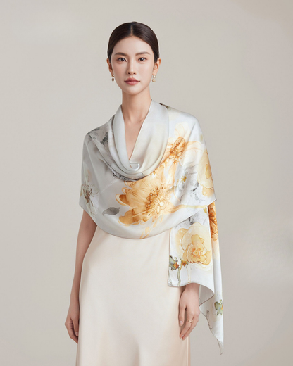 Blossom Array Printed Mulberry Silk Scarf
