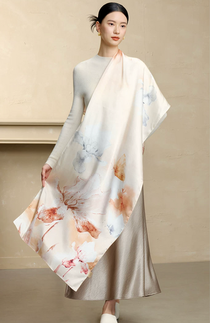 Blossom Array Printed Mulberry Silk Scarf