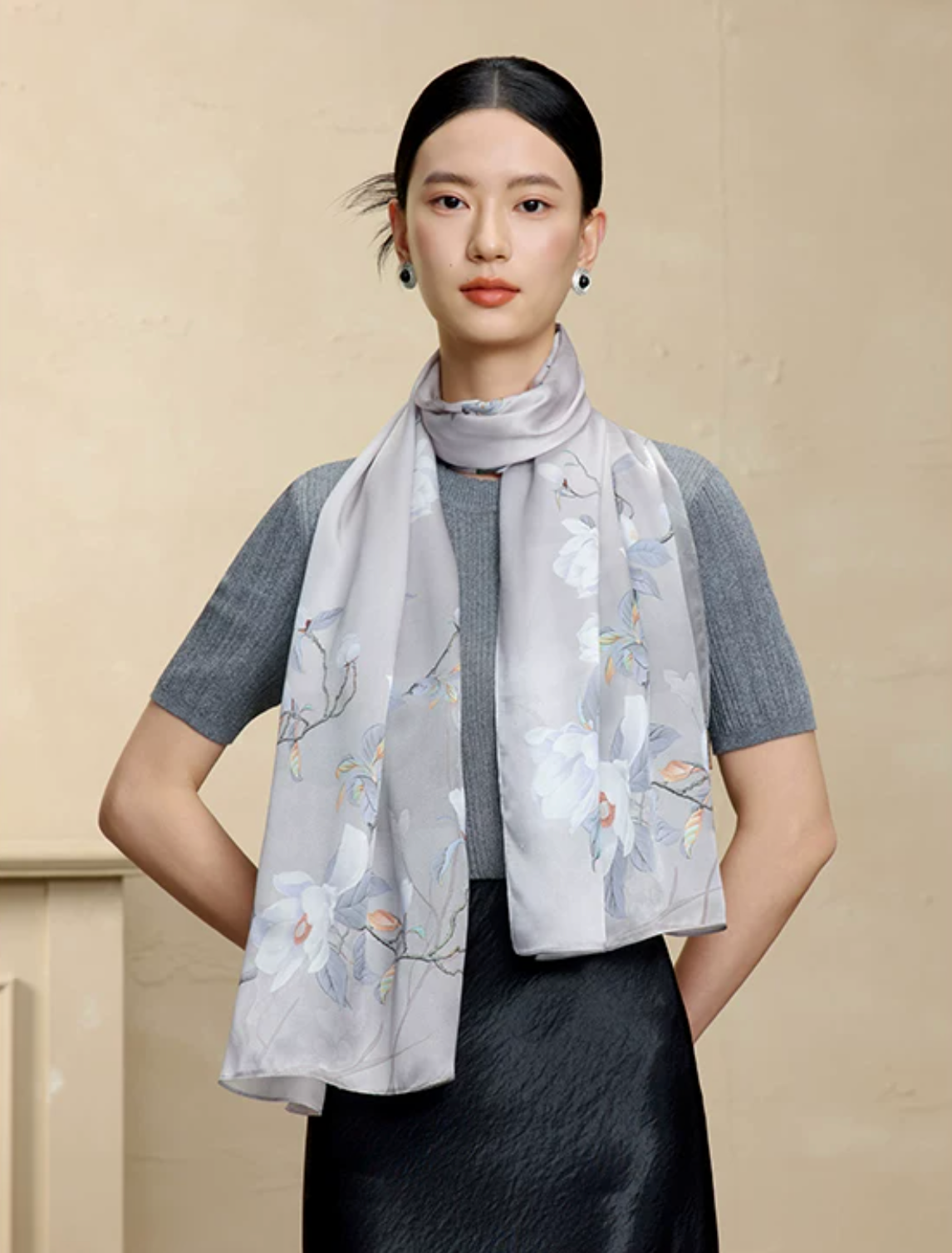Blossom Array Printed Mulberry Silk Scarf