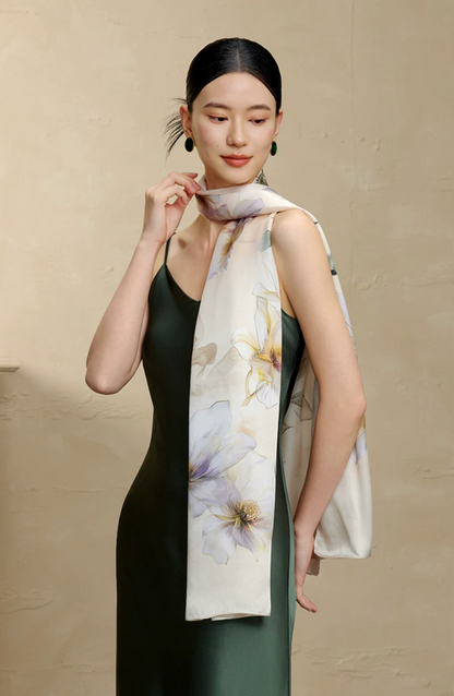 Blossom Array Printed Mulberry Silk Scarf