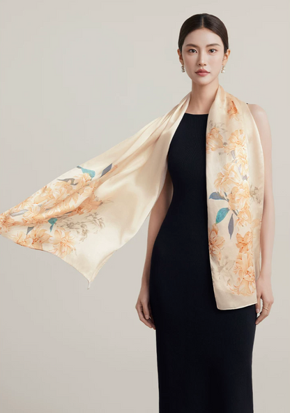 Blossom Array Printed Mulberry Silk Scarf