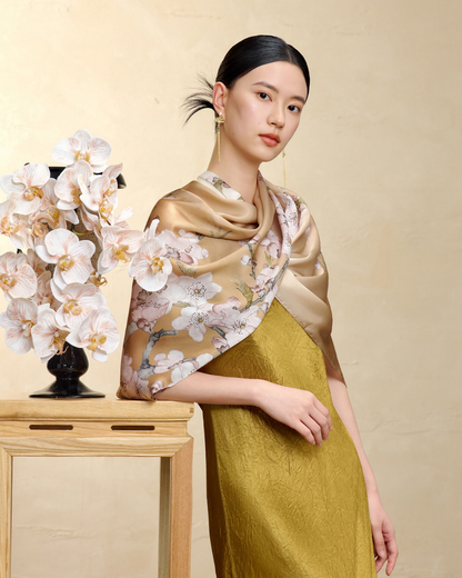 Blossoming Years Printed Mulberry Silk Shawl / Scarf