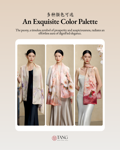 Blossoming Years Printed Mulberry Silk Shawl / Scarf