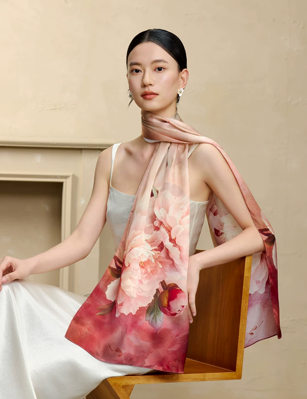 Blossoming Years Printed Mulberry Silk Shawl / Scarf