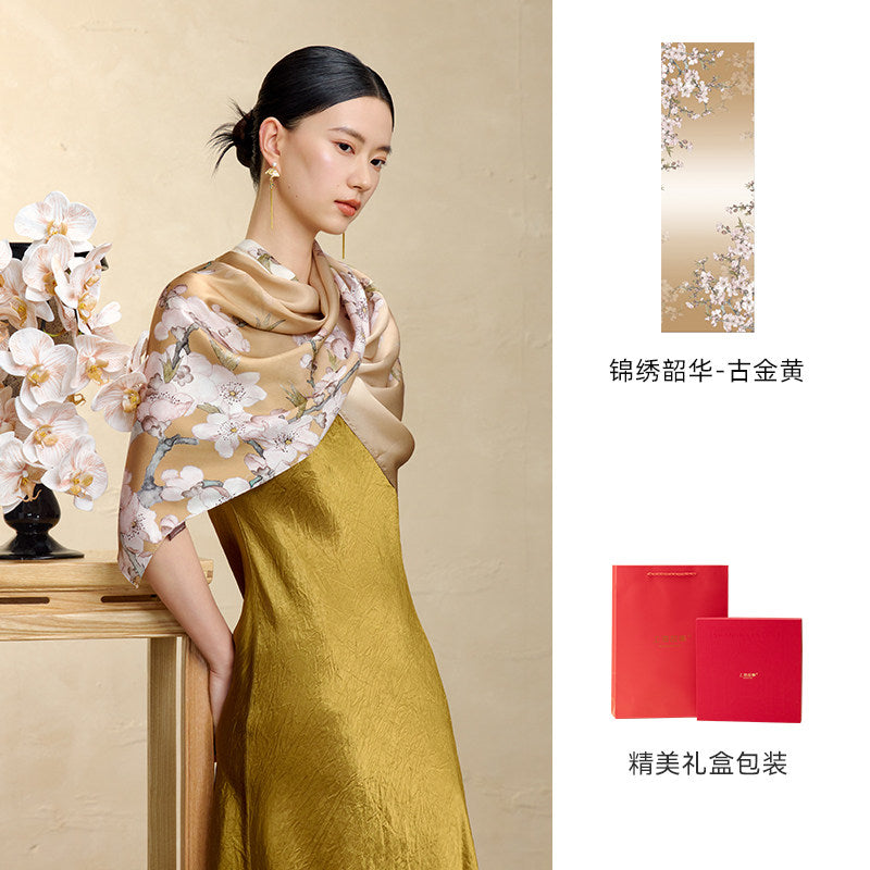 Blossoming Years Printed Mulberry Silk Shawl / Scarf