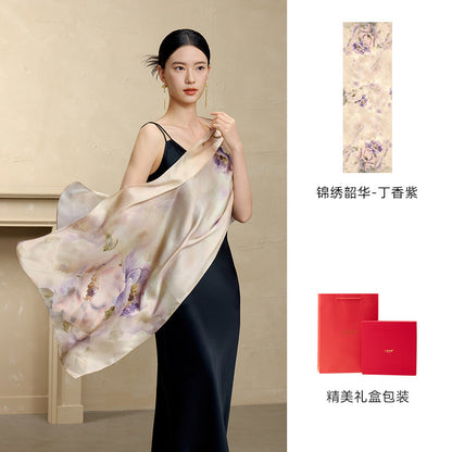Blossoming Years Printed Mulberry Silk Shawl / Scarf