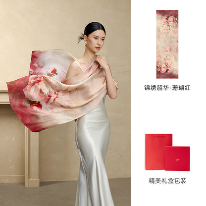 Blossoming Years Printed Mulberry Silk Shawl / Scarf