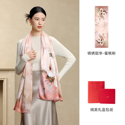 Blossoming Years Printed Mulberry Silk Shawl / Scarf