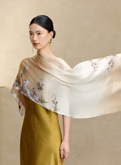 Blossoming Years Printed Mulberry Silk Shawl / Scarf