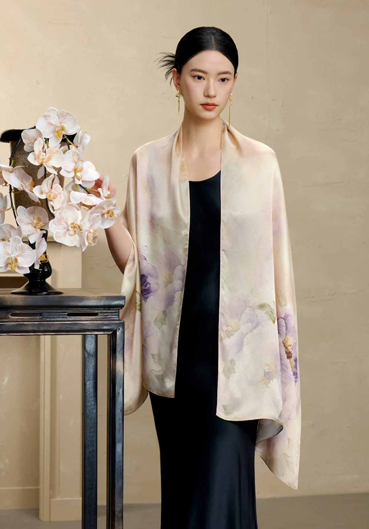 Blossoming Years Printed Mulberry Silk Shawl / Scarf