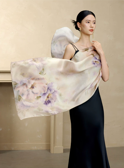 Blossoming Years Printed Mulberry Silk Shawl / Scarf