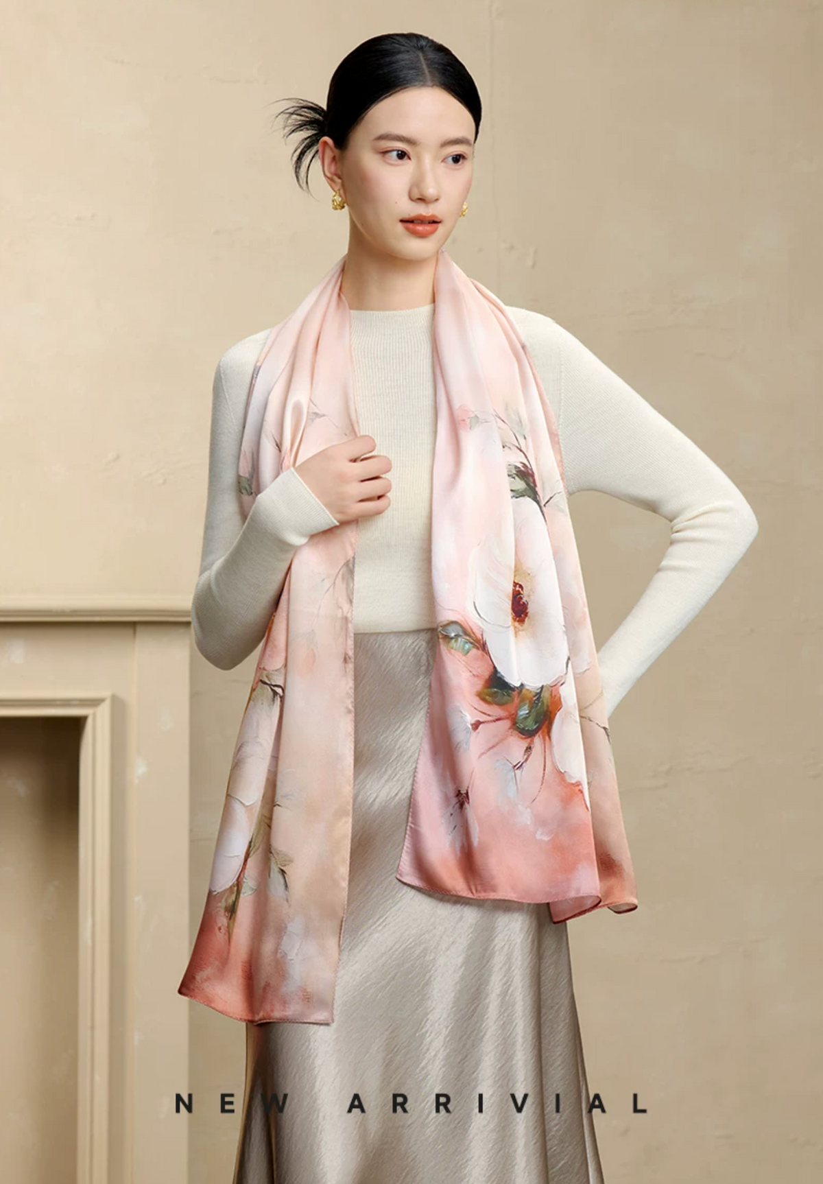 Blossoming Years Printed Mulberry Silk Shawl / Scarf
