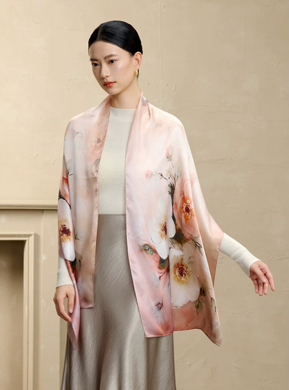 Blossoming Years Printed Mulberry Silk Shawl / Scarf